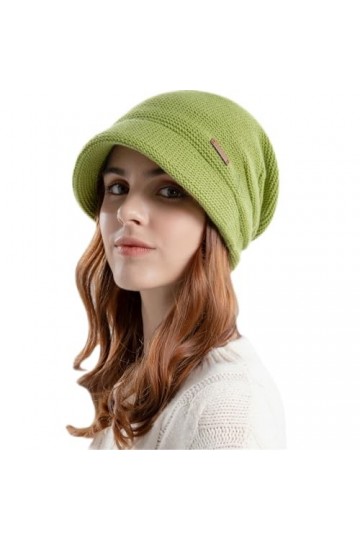 Enwokran Casquette Femme Hiver Tricotés Béret Chaud Chapeau Baggy Crochet Beanie Bonnet pour Sports de Ski Camping Vert 