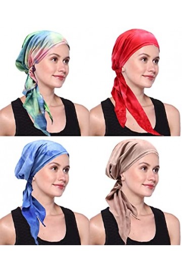 Awlsyj Turban pour femme - Pour chimiothérapie, cancer - Bonnet pré-noué, 4 pièces tie-dye, taille unique