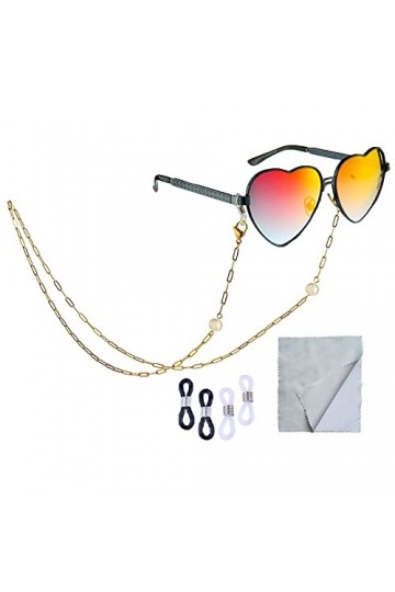 COMVIP Cordon Lunettes Chaîne pour Lunettes de Sport en Plein Air Porte-Lunette Or Acier inoxydable