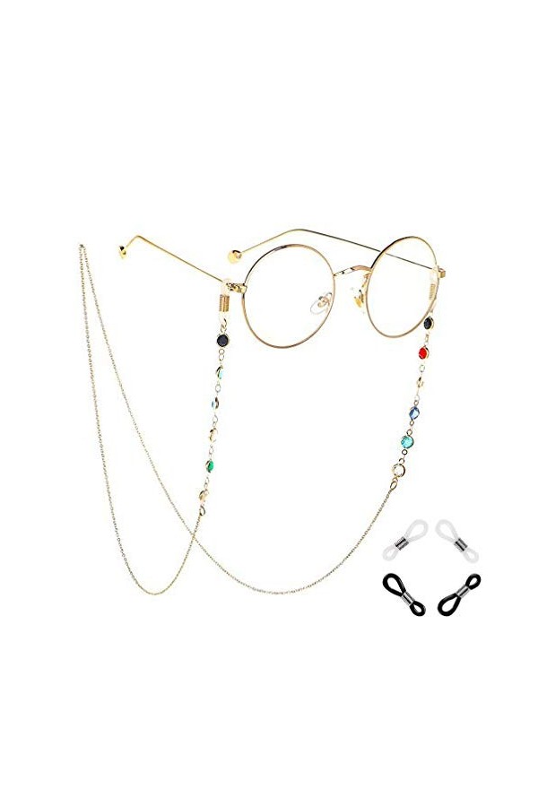 COMVIP Jolie Chaîne de Lunettes Strass Multicolore Mode Cordon Lunettes de Vue Argenté