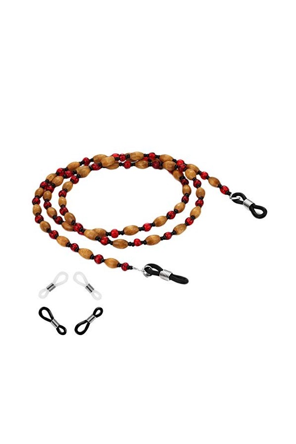 COMVIP Cordon à Lunettes Antidérapant Rétro Perles Bois Chaîne Lunettes