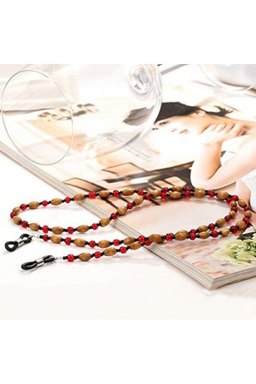 COMVIP Cordon à Lunettes Antidérapant Rétro Perles Bois Chaîne Lunettes