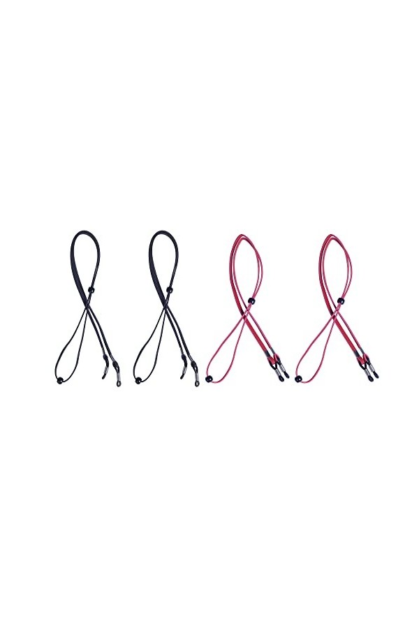 MUXIJIA Lot de 4 bandes de lunettes en cuir synthétique réglable pour femme et homme, Noir * 2 + rouge * 2, L