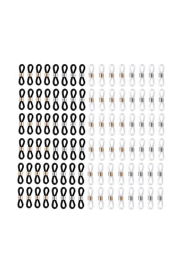 100pcs Extrémités de Chaîne de Lunettes Embouts de Chaîne de Lunettes, Boucle de Chaîne de Lunettes en Silicone, Connecteur E