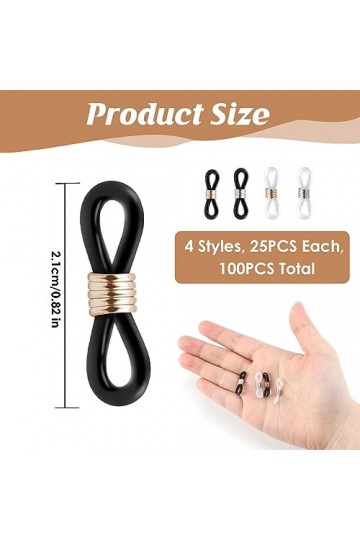 100pcs Extrémités de Chaîne de Lunettes Embouts de Chaîne de Lunettes, Boucle de Chaîne de Lunettes en Silicone, Connecteur E