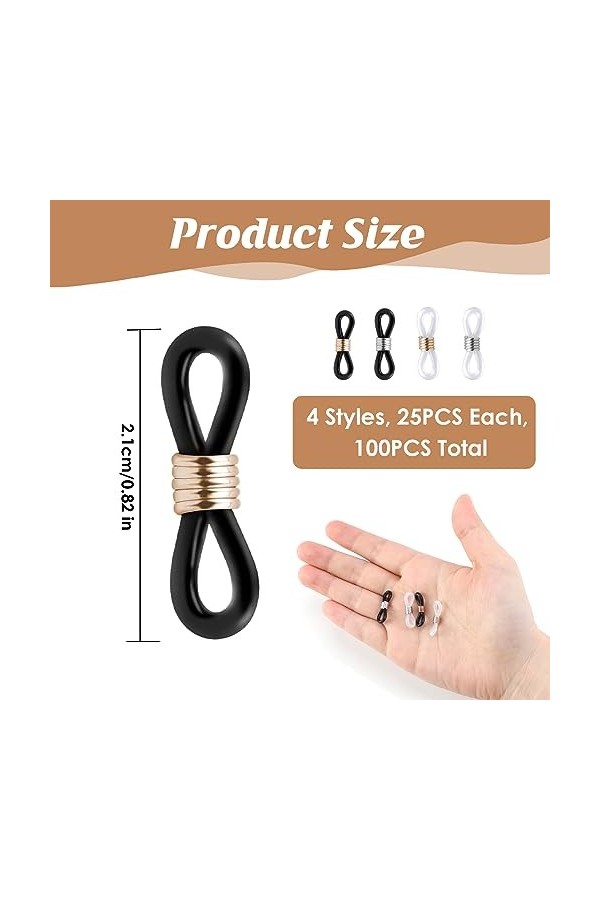 100pcs Extrémités de Chaîne de Lunettes Embouts de Chaîne de Lunettes, Boucle de Chaîne de Lunettes en Silicone, Connecteur E