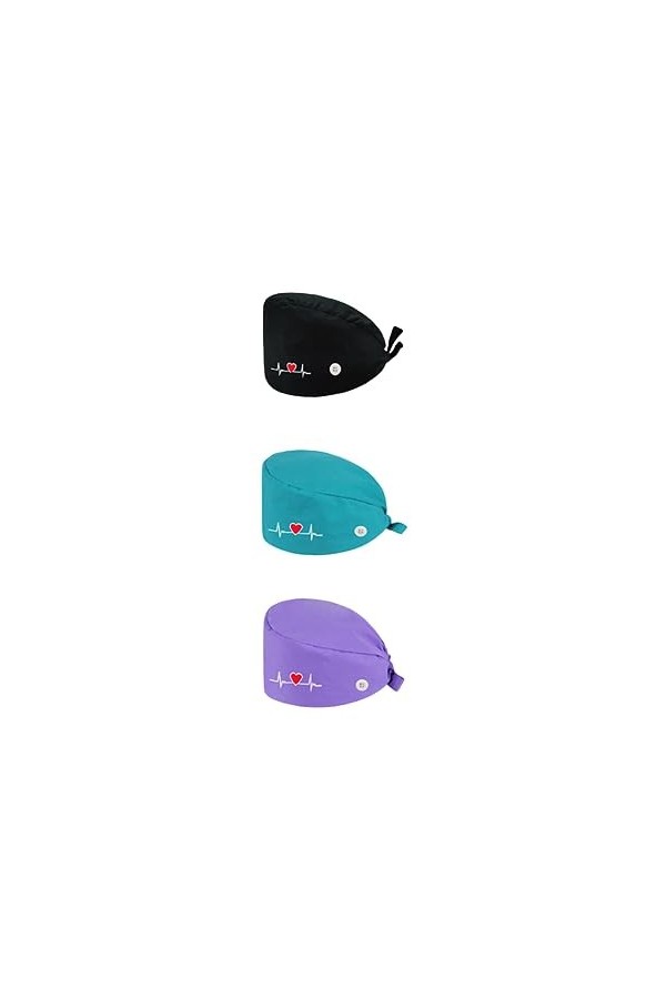 3 Pièces Chapeaux de Travail, Réglable Imprimé Coton Bonnet Casquette Turban, Unisexe Chapeau de beauté avec Bandeau Absorban