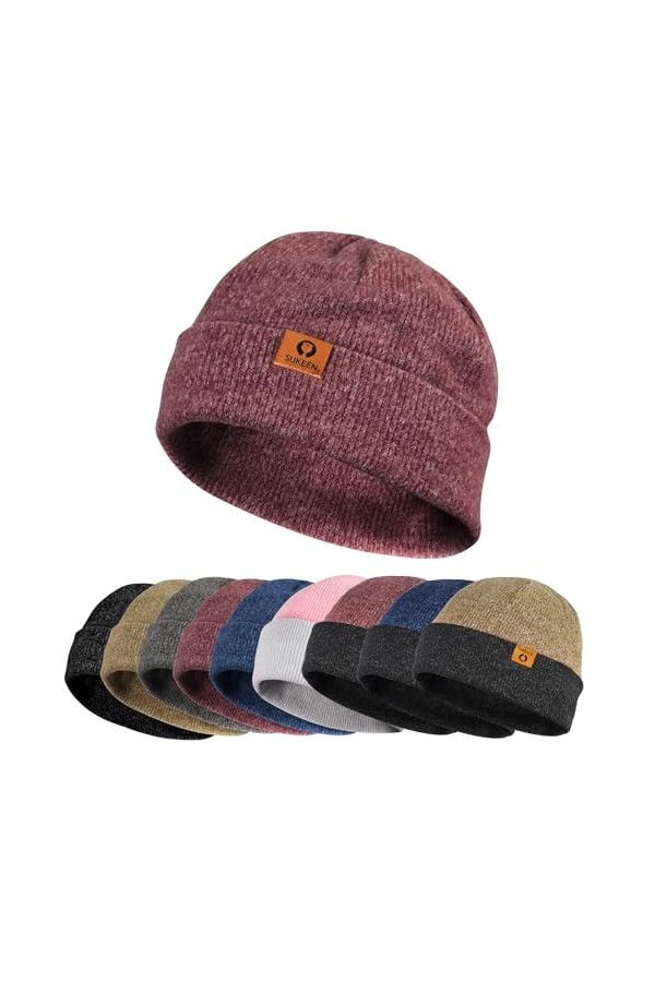 Sukeen Bonnet en Tricot, Doux et Extensible, Accessoires pour Hommes pour Femmes, Casquette sans Brim Roulé Cuff Rétro Mode a