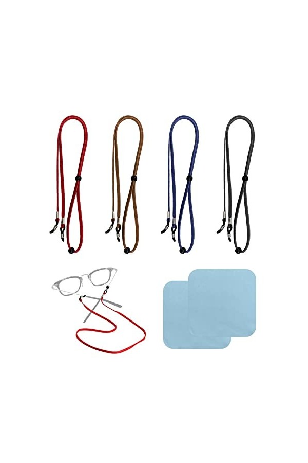 4 Pièce cordon de lunettes, avec 2 chiffons de nettoyage, accessoires de Vieux miroir floral, porte - lunettes, ajustable cor