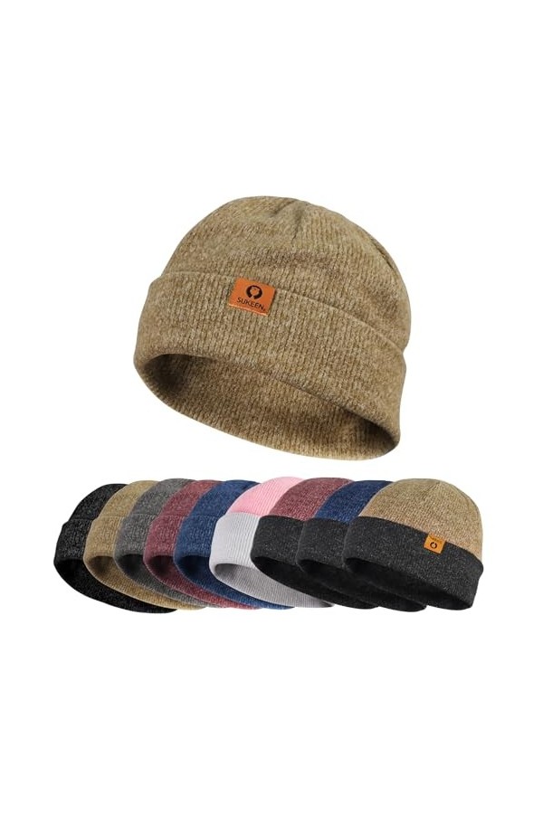 Sukeen Bonnet en Tricot, Doux et Extensible, Accessoires pour Hommes pour Femmes, Casquette sans Brim Roulé Cuff Rétro Mode a