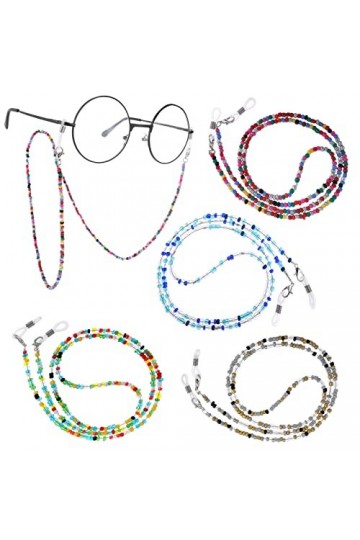 WLLHYF Lot de 4 chaînes de lunettes à perles - Cordon de lunettes de soleil - Accessoire tendance - Chaîne de lunettes en acr