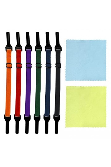 6 cordons élastiques pour lunettes avec 2 chiffons de nettoyage, sangles de lunettes réglables, sangles de lunettes antidérap