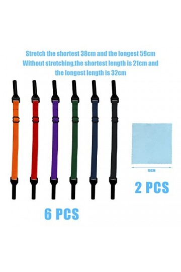 6 cordons élastiques pour lunettes avec 2 chiffons de nettoyage, sangles de lunettes réglables, sangles de lunettes antidérap