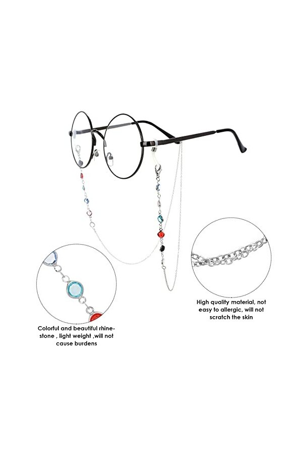 Chaîne de lunettes pour femme, strass/perles pour lunettes de soleil et lunettes de lecture pour femme, doré, Medium