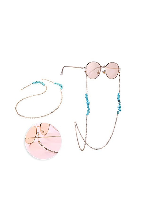 Chaînes de lunettes à la mode, lunettes de soleil en pierre naturelle antidérapantes, sangle de cou, lunettes en alliage, san