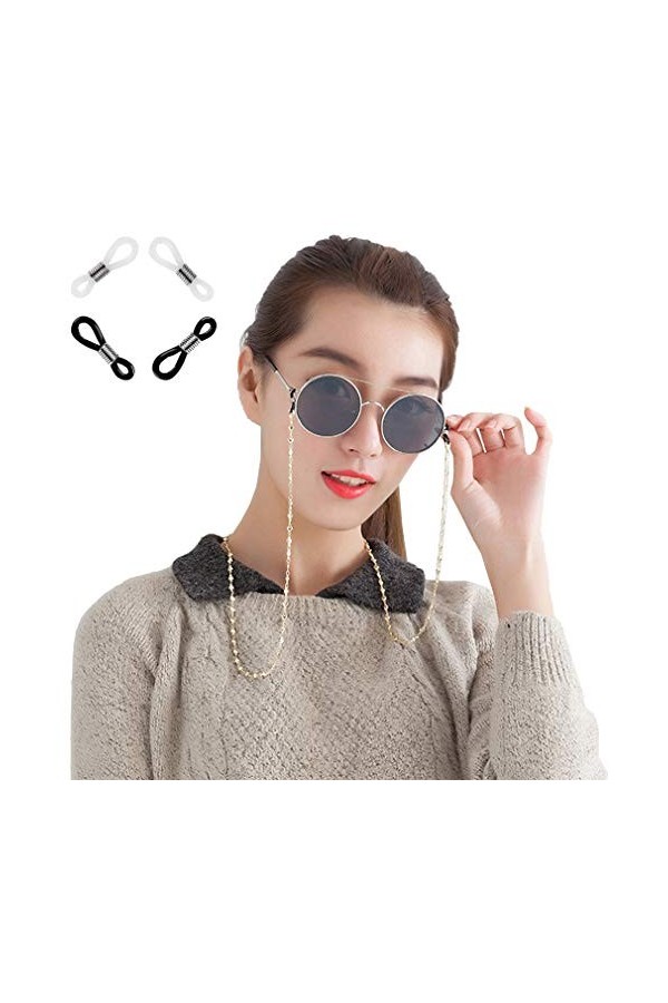 COMVIP Jolie Chaîne de Lunettes Cœur pour Femme Cordon à Lunettes Fantaisie Or