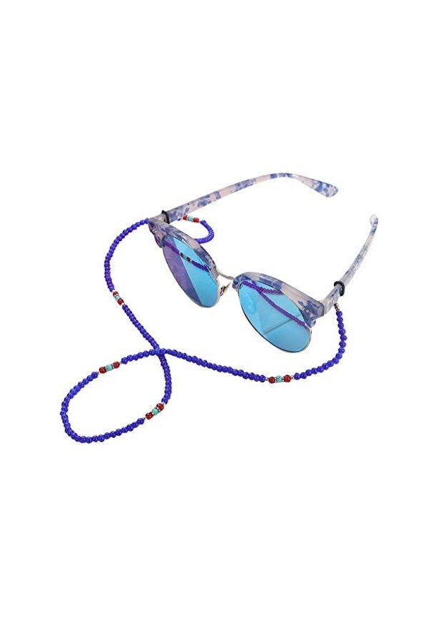 MJGkhiy Chaîne de lunettes de soleil avec cordon de serrage et perles pour lunettes de lecture - Pour femme - Bleu - Taille u