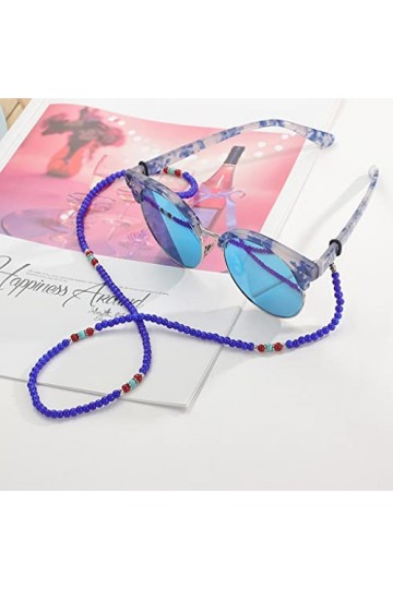 MJGkhiy Chaîne de lunettes de soleil avec cordon de serrage et perles pour lunettes de lecture - Pour femme - Bleu - Taille u