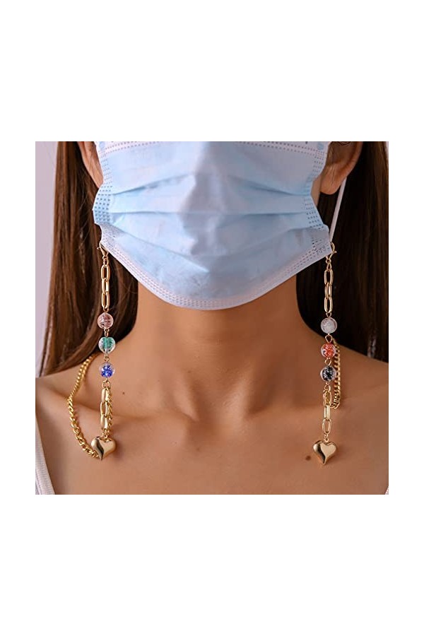 BYNYXI Chaînes de Lunettes, chaîne de Lunettes Perle en métal créative Perles de Verre émaillées colorées Bracelet de Lunette