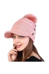 Kangqifen Bonnet dhiver en tricot avec doublure chaude et visière à pompon 3 boutons, Rose, taille unique