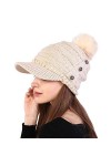 Kangqifen Bonnet dhiver en tricot avec doublure chaude et visière à pompon 3 boutons, Rose, taille unique