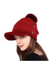 Kangqifen Bonnet dhiver en tricot avec doublure chaude et visière à pompon 3 boutons, Rose, taille unique