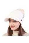 Kangqifen Bonnet dhiver en tricot avec doublure chaude et visière à pompon 3 boutons, Rose, taille unique