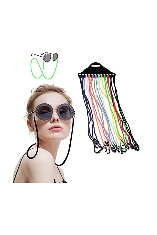 GNAUMORE Cordon Lunettes,12Pcs Cordons Lunettes Homme,Cordon Lunette Femme,Sangle de Lunettes,Corde de Lunettes Réglable Univ