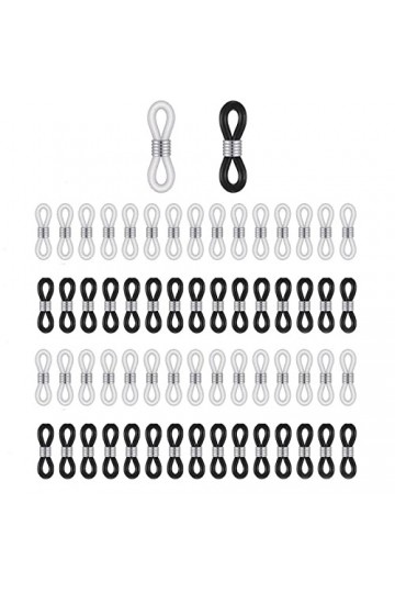 KAIAIWLUO Extrémités de Chaîne de Lunettes Connecteurs,30 PCS Silicone Noir Boucle Attache en Caoutchouc pour Chaîne à Lunett