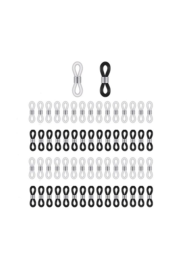 KAIAIWLUO Extrémités de Chaîne de Lunettes Connecteurs,30 PCS Silicone Noir Boucle Attache en Caoutchouc pour Chaîne à Lunett