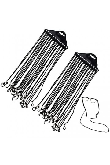 REQAG 24 Pcs Ficelle pour Lunettes Cordon Lunettes Noir Cordons Lunettes Reglables Femme Homme Sangle de Lunettes en Nylon Un