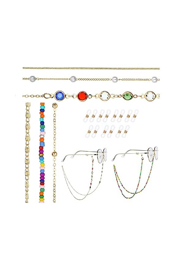 Chaîne De Lunettes 6pcs Chaîne De Lunettes De Couleur Avec Anneau Antidérapant En Silicone Cordon De Chaîne De Lunettes De So