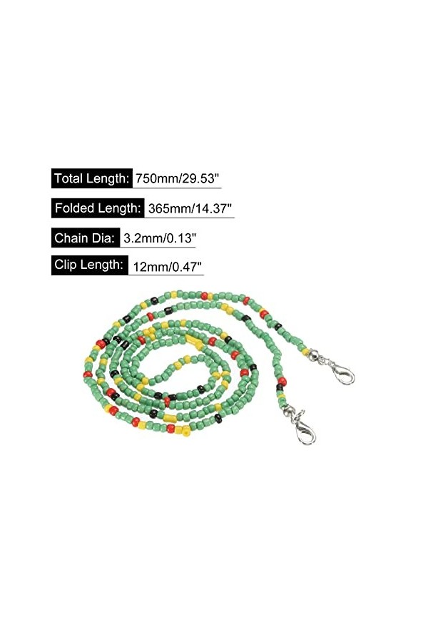 sourcing map Lunettes Chaîne, 30" Lunettes Soleil Perlées Sangle Support Autour Cou Lunettes Retenue Chaîne Chapeau Sangle Co