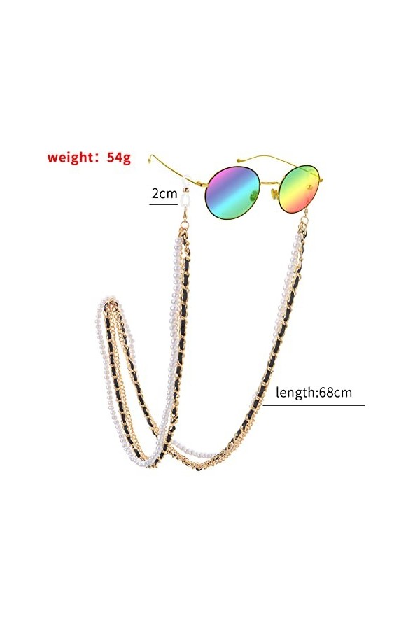 Dancepandas Chaîne Lunettes Femme 2 Pièces Chaîne de Lunettes de Perlée Support de Sangle de Lunettes Retenue de Lunettes pou