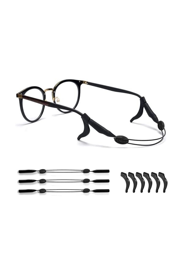 Tiardey Lot de 2 sangles de support de lunettes de soleil de sport avec 4 crochets doreilles antidérapants, cordon réglable 