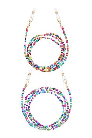 Nifocc Lot de 2 chaînes de lunettes de soleil avec perles - Antidérapantes - Multifonctions - Pour lunettes de soleil - Lunet