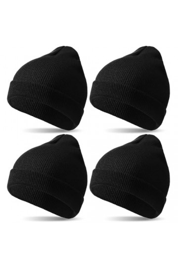 Sintege 4 Pcs Bonnets en Tricot Bonnet à Revers Chaud Casquette de Crâne dhiver Unisexe Noir 