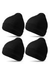 Sintege 4 Pcs Bonnets en Tricot Bonnet à Revers Chaud Casquette de Crâne dhiver Unisexe Noir 