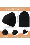 Sintege 4 Pcs Bonnets en Tricot Bonnet à Revers Chaud Casquette de Crâne dhiver Unisexe Noir 