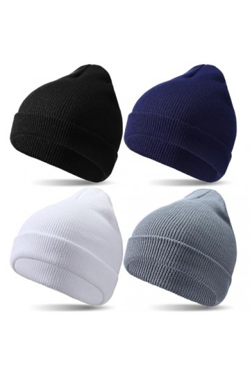 Sintege 4 Pcs Bonnets en Tricot Bonnet à Revers Chaud Casquette de Crâne dhiver Unisexe Noir, Gris Clair, Blanc, Bleu Marin