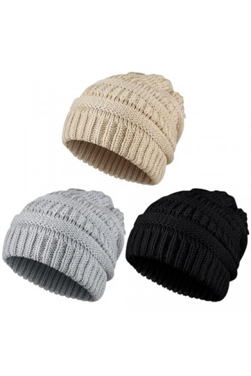 Sintege 3 Pcs Bonnets Souples Tricotés Chapeau dhiver Épais et Chaud Bonnet Torsadé Doux Doublé de Polaire, 3 Couleurs