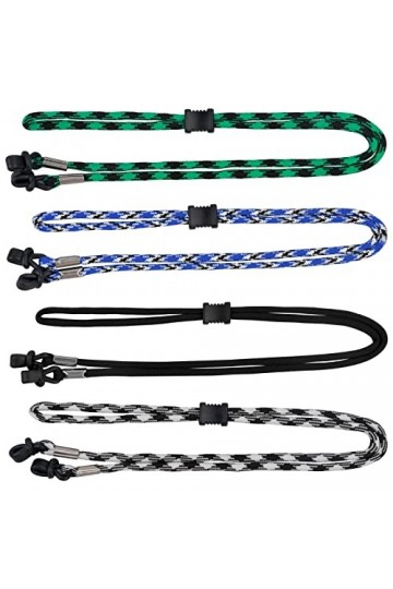 hongmo Ensemble de 4 Cordons Ajustables pour Lunettes, Cordons Sportifs pour Lunettes, Chaînes pour Lunettes de Soleil pour D