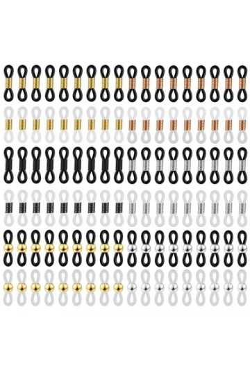 Lot de 120 connecteurs de chaîne de lunettes, 12 styles, extrémités réglables en caoutchouc à ressort pour chaînes de lunette