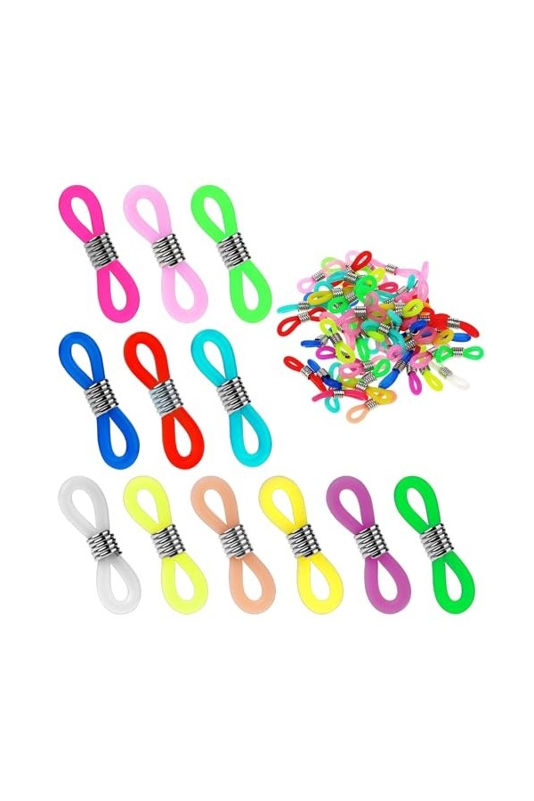Lot de 100 extrémités de chaîne de lunettes - En silicone - Réglable - Flexible - En caoutchouc - Support de connexion antidé
