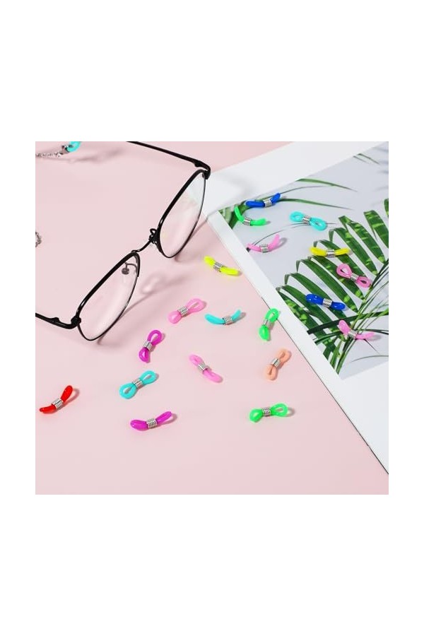 Lot de 100 extrémités de chaîne de lunettes - En silicone - Réglable - Flexible - En caoutchouc - Support de connexion antidé