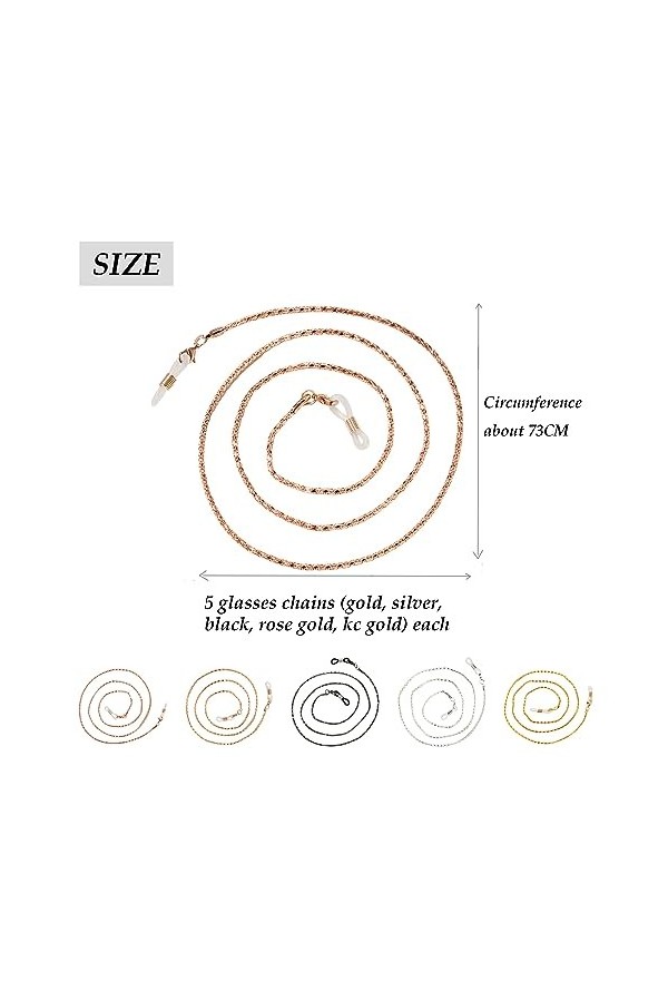 TAFACE Chaîne De Lunettes De Sport 5 Pièces, Porte-Lunettes, Garniture Daccessoires Pour Lunettes, Sangle De Lunettes En Mét