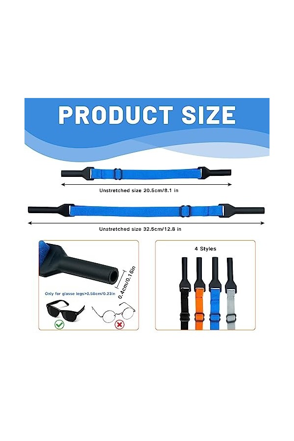 Leikedun Lot de 4 cordons à lunettes, multicolore, 20.5cm*1cm