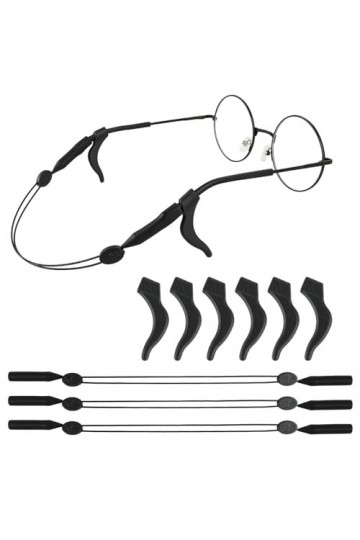 Amabro Lot de 3 sangles de lunettes réglables, 6 paires de crochets pour lunettes de soleil, sangles de lunettes de sport, un