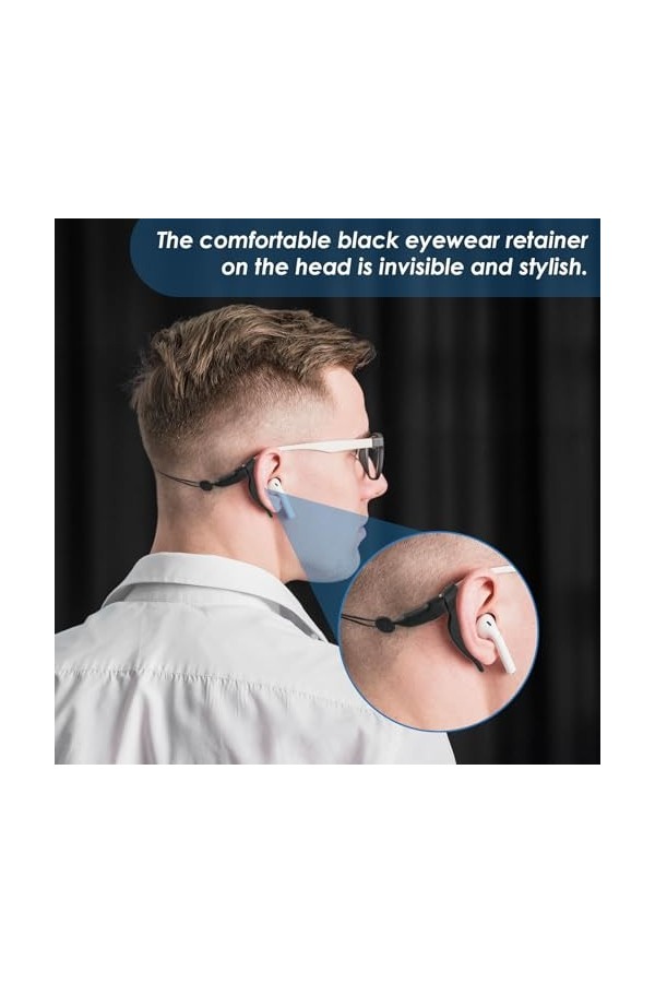 Amabro Lot de 3 sangles de lunettes réglables, 6 paires de crochets pour lunettes de soleil, sangles de lunettes de sport, un