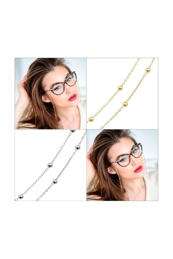 SIOPPKIK Chaîne de lunettes 2PCS pour femmes chaîne de lunettes de soleil en zircone transparente/porte-lunettes/cordon de co